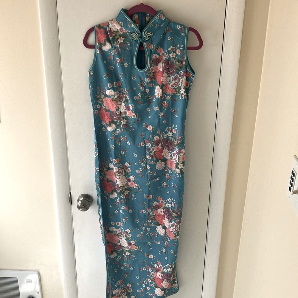 Floral Maxi Dress - Blue and Pink